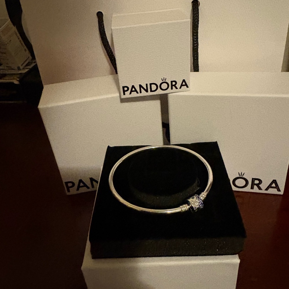 Pandora Silver Bracelet with Sparkling Blue Clasp
